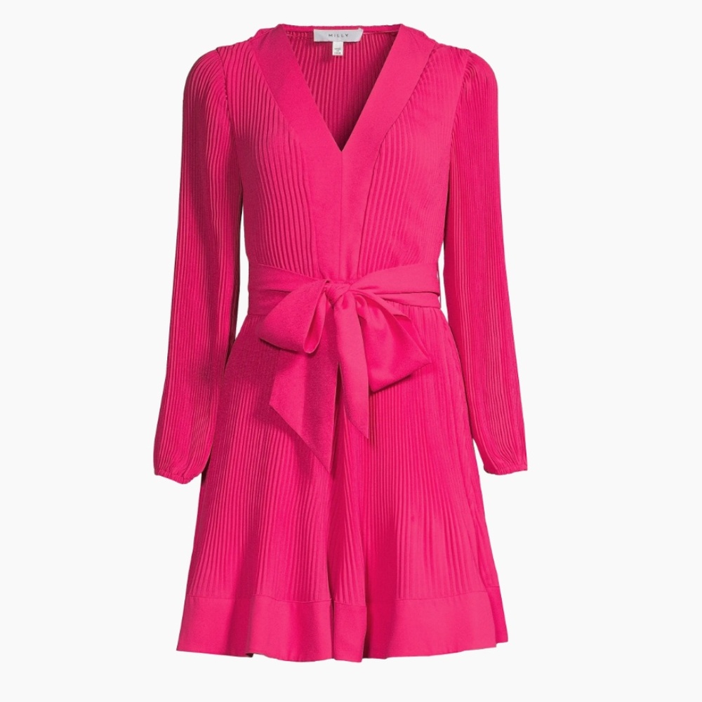 Milly Liv Pleated Belted Minidress Pink